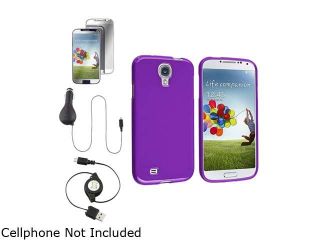 Insten Purple TPU Skin Case + Car Charger + USB Cable + Mirror Screen Protector Compatible with Samsung Galaxy SIV S4 i9500