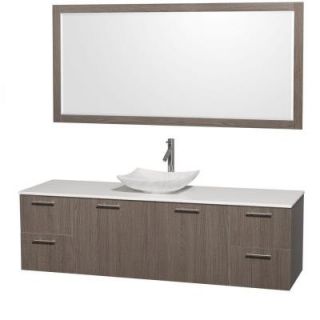 Wyndham Collection Amare 72 in. Vanity in Gray Oak with Solid Surface Vanity Top in White, Marble Sink and 70 in. Mirror WCR410072SGOWSGS6M70