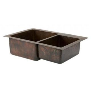Premier Copper Products Hammered Copper 33 inch 60/40 Double Basin Kitchen Sink