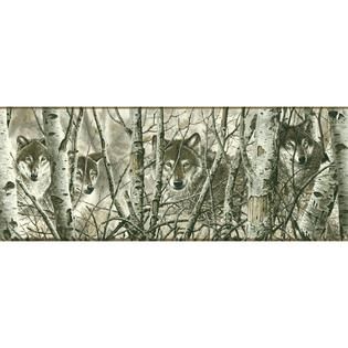 York Wallcoverings Country Wolves Border in Off White, Gray Band