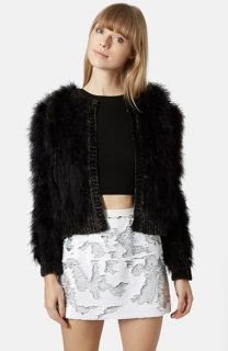 Topshop Chenille Marabou Cardigan