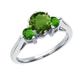 0.64 Ct Round Green Chrome Diopside Tsavorite 925 Sterling Silver 3 Stone Ring