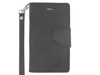 for Microsoft Lumia 435 2 Tone Faux Leather Wallet Stand Cover Case Black