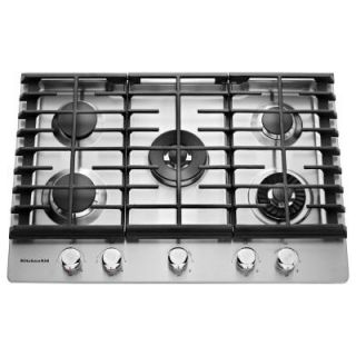 KitchenAid 30 in. Gas Cooktop in Stainless Steel with 5 Burners including Professional Dual Tier, Torch and Simmer Burners KCGS950ESS