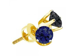 14k Yellow Gold 1.00 CTW Black Diamond Round Stud Earrings   1.084 gram    #556 60616