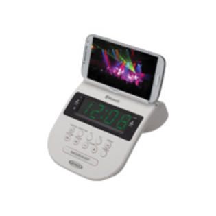 Jensen Bluetooth Clock Radio with Cellphone Holder   White   TVs