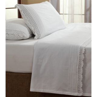 Bella White Ruffled Crochet All Cotton Sheet Set or Pillowcase
