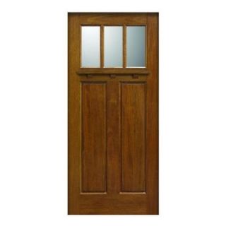 Main Door 36 in. x 80 in. Craftsman Collection 3 Lite Prefinished Walnut Solid Mahogany Type Wood Front Door Slab SH 703 WA