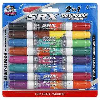 The Board Dudes SRX Markers, Dry Erase, 2 in 1, Double Sided, Low Odor