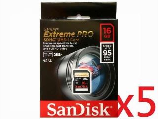 WholeSale 5 x  SanDisk 16GB Extreme PRO SD UHS I 95MB/s 3D HD Video SDHC Memory Card UHS 1 16GB