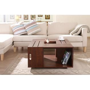 Furniture of America Crated Square Walnut Coffee Table