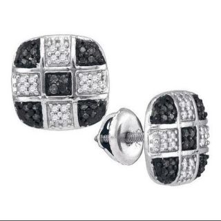 10K White Gold 0.25ctw Decorated Shiny Black Diamond Micro Pave Cushion Earring