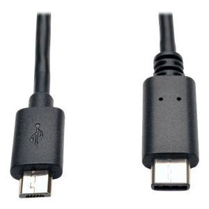 TrippLite Hi Speed 6ft USB Cable  USB 2.0, 5 Pin Micro USB Type B (M), USB Type C (M), 60Mbps Data Transfer Rate, Molded, Gold Plated Connectors, Black   U040 006 MICRO