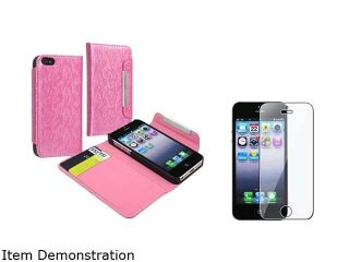 Insten Light Pink Wallet Card Holder Leather Case w/ Reusable Screen Protector For iPhone 5 755451
