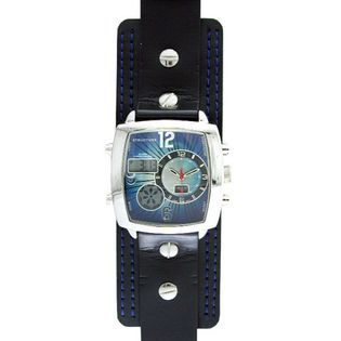 Mens Silver Tone Watch with Blue Square Multi Dials   Jewelry