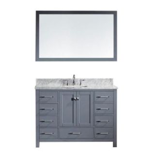 Virtu USA Caroline Avenue 48 in. W x 36 in. H Vanity with Marble Vanity Top in Carrara White with White Square Basin and Mirror GS 50048 WMSQ GR