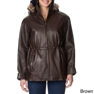 Whetblu Womens Faux Fur Trimmed Hooded Leather Jacket