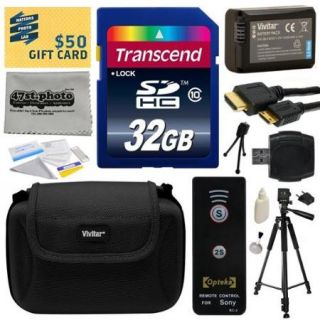Must Have Kit for Sony includes 32GB SDHC Memory Card, NP FW50 Battery, Tripod, Carrying Case, Wireless Shutter, HDMI to HDMI Mini Cable, SD Card Reader, Camera Lens Cleaning Kit, Bonus $50 Gift Card