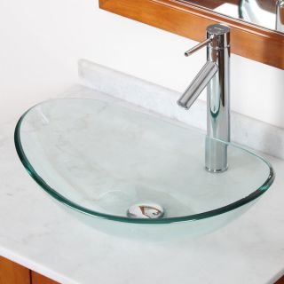 ELITE GD332659C Tempered Bathroom Glass Vessel Sink W. Unique Oval