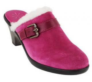 Isaac Mizrahi Live Faux Shearling Suede Clog with Buckle   A229344 —