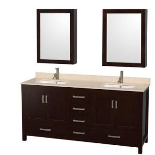 Wyndham Collection Sheffield 72 in. Double Vanity in Espresso with Marble Vanity Top in Ivory and Medicine Cabinets WCS141472DESIVUNSMED