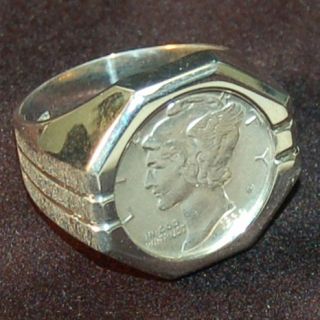 Mercury Dime Sterling Silver Octagonal Polished Ring   7070713