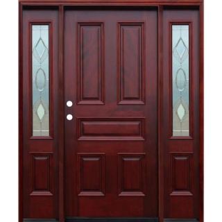 Pacific Entries 70in.x80in. Strathmore Traditional 5 Panel Stained Mahogany Wood Prehung Front Door w/6in Wall Series & 14in Sidelites M65MR613ST