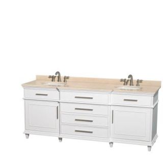 Wyndham Collection Berkeley 80 in. Double Vanity in White with Marble Vanity Top in Ivory and Oval Basin WCV171780DWHIVUNRMXX