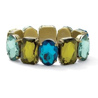 PalmBeach Jewelry Emerald Cut Aqua and Green Crystal Bracelet in