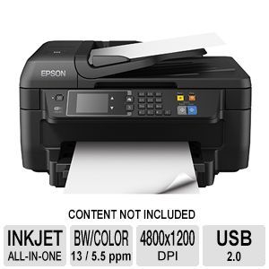 Epson WorkForce WF 2660 All in One Printer   Print 13 ppm Black, 7.3 ppm Color, Copy, Scan, Fax, Duplex, WiFi, Mobile Printing, NFC, 30 page ADF, 150 page Paper Tray   C11CE33201