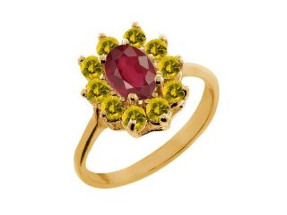 1.62 Ct Oval African Red Ruby Yellow Sapphire 14K Yellow Gold Ring