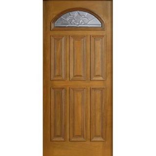 Main Door 36 in. x 80 in. Mahogany Type Fan Lite Glass Prefinished Walnut Beveled Zinc Solid Wood Front Door Slab SH 553 WA BZ