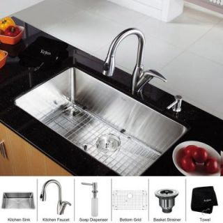 KRAUS All in One Undermount Stainless Steel 30 in. Single Bowl Kitchen Sink with Sink Kitchen Faucet KHU100 30 KPF2121 SD20