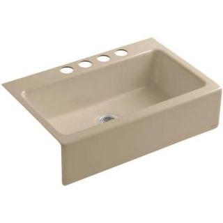 KOHLER Dickinson Undermount Apron Front Cast Iron 33 in. 4 Hole Single Bowl Kitchen Sink in Mexican Sand K 6546 4U 33