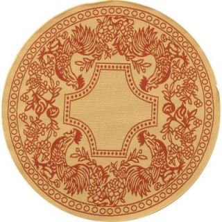 Safavieh Courtyard Natural/Red 5 ft. 3 in. x 5 ft. 3 in. Round Indoor/Outdoor Area Rug CY3305 3701 5R