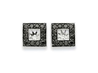 Black Diamond Square Jacket Earrings in 14k White Gold