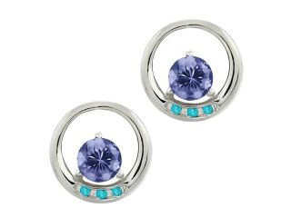 0.96 Ct Round Blue Tanzanite and Swiss Blue Topaz 14k White Gold Earrings