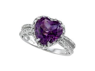 Genuine 10mm Amethyst Ring by Effy Collection in 14 kt White Gold Size 4