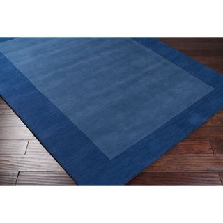 Hand crafted Blue Tone On Tone Bordered Wool Rug (33 x 53