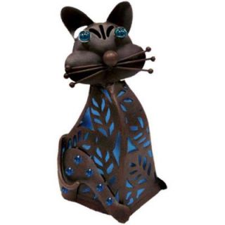 15 in. Solar Sitting Cat with Blue Light DISCONTINUED R1222GEMBX