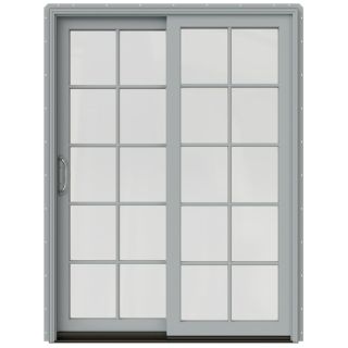 JELD WEN W 2500 59.25 in 10 Lite Glass Artict Silver Wood Sliding Patio Door with Screen