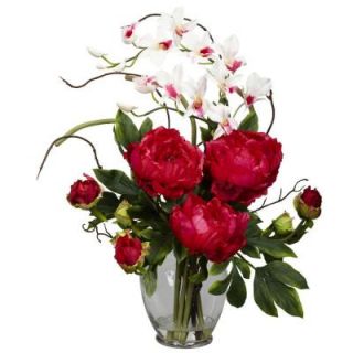 21.5 in. H Red Peony and Orchid Silk Flower Arrangement 1175 RD
