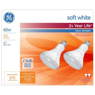 GE 2 Pack 65 Watt BR30 Medium Base (E 26) Soft White Dimmable Incandescent Spotlight Bulbs