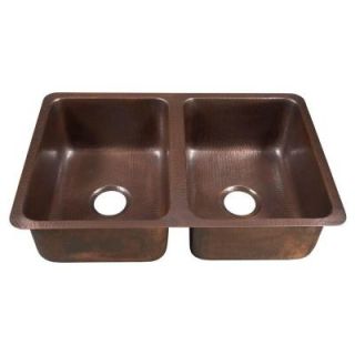 SINKOLOGY Da Vinci Undermount Handmade Pure Solid Copper 31 in. 0 Hole 50/50 Double Bowl Kitchen Sink in Antique Copper K2D 3120HA