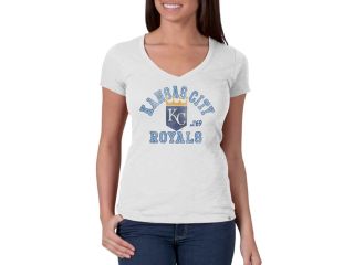 Kansas City Royals 47 Brand Women White Wash V Neck Scrum T Shirt (XL)
