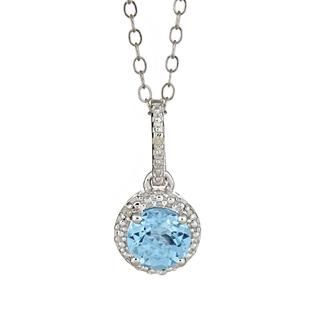 Ladies Sterling Silver Genuine Blue Topaz and Diamond Accent Pendant