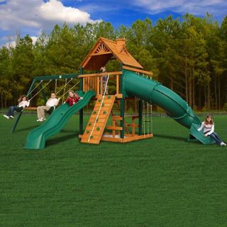Mountaineer Swing Set with Wood Roof Canopy by Gorilla Playsets