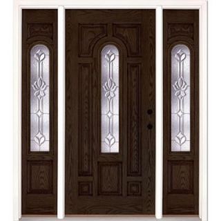 Feather River Doors 63.5 in. x 81.625 in. Medina Zinc Center Arch Lite Stained Walnut Oak Fiberglass Prehung Front Door with Sidelites 332990 3A5