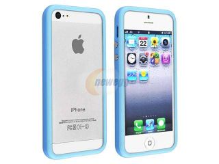 Insten Light Blue Bumper with Aluminum Button Cover TPU Case Cover + White Car Charger Adapter compatible with Apple iPhone 5