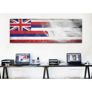 iCanvas Hawaii Flag, Grunge Beach Palm Trees, Surfing Ocean Panoramic